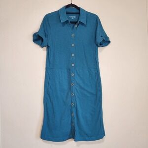 Soft Surroundings Filipa Shirtdress Teal Blue Knit Dress Button Front Size M
